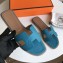 Hermes Oran Flat Slipper Sandals in Togo Leather Macaron Blue