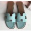 Hermes Oran Flat Slipper Sandals in Togo Leather Cyan