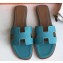 Hermes Oran Flat Slipper Sandals in Togo Leather Turquoise