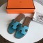 Hermes Oran Flat Slipper Sandals in Togo Leather Turquoise