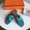 Hermes Oran Flat Slipper Sandals in Togo Leather Turquoise