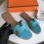 Hermes Oran Flat Slipper Sandals in Togo Leather Turquoise