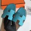 Hermes Oran Flat Slipper Sandals in Togo Leather Turquoise
