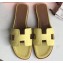 Hermes Oran Flat Slipper Sandals in Togo Leather Light Yellow/Coffee