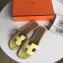 Hermes Oran Flat Slipper Sandals in Togo Leather Light Yellow/Coffee