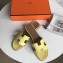 Hermes Oran Flat Slipper Sandals in Togo Leather Light Yellow/Coffee