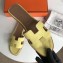 Hermes Oran Flat Slipper Sandals in Togo Leather Light Yellow/Coffee