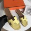 Hermes Oran Flat Slipper Sandals in Togo Leather Light Yellow/Coffee