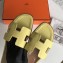 Hermes Oran Flat Slipper Sandals in Togo Leather Light Yellow/Coffee