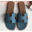Hermes Oran Flat Slipper Sandals in Togo Leather Denim Blue