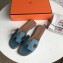Hermes Oran Flat Slipper Sandals in Togo Leather Denim Blue