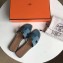 Hermes Oran Flat Slipper Sandals in Togo Leather Denim Blue