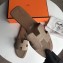 Hermes Oran Flat Slipper Sandals in Togo Leather Light Camel/Brown