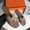 Hermes Oran Flat Slipper Sandals in Togo Leather Light Camel/Brown