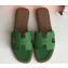 Hermes Oran Flat Slipper Sandals in Togo Leather Bamboo Green