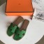Hermes Oran Flat Slipper Sandals in Togo Leather Bamboo Green
