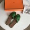 Hermes Oran Flat Slipper Sandals in Togo Leather Bamboo Green