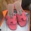 Hermes Oran Flat Slipper Sandals in Togo Leather Dark Pink