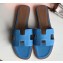 Hermes Oran Flat Slipper Sandals in Togo Leather Light Blue