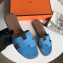 Hermes Oran Flat Slipper Sandals in Togo Leather Light Blue
