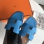 Hermes Oran Flat Slipper Sandals in Togo Leather Light Blue