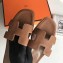 Hermes Oran Flat Slipper Sandals in Togo Leather Brown/White Stitch
