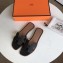 Hermes Oran Flat Slipper Sandals in Togo Leather Black