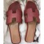Hermes Oran Flat Slipper Sandals in Togo Leather Burgundy