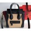 Celine Nano Luggage Bag in Original Black/Drummed Beige/Suede Dark Red with Removable Shoulder Strap