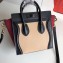 Celine Nano Luggage Bag in Original Black/Drummed Beige/Suede Dark Red with Removable Shoulder Strap