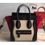 Celine Nano Luggage Bag in Original Black/Drummed Beige/Suede Red with Removable Shoulder Strap