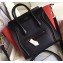 Celine Nano Luggage Bag in Original Black/Drummed Navy Blue/Crinkled Red with Removable Shoulder Strap