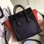 Celine Nano Luggage Bag in Original Black/Drummed Navy Blue/Crinkled Red with Removable Shoulder Strap