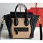 Celine Nano Luggage Bag in Original Black/Drummed Beige/Suede Dark Green with Removable Shoulder Strap