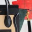 Celine Nano Luggage Bag in Original Black/Drummed Beige/Suede Dark Green with Removable Shoulder Strap