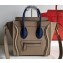 Celine Nano Luggage Bag in Original Drummed Calfskin Beige/Blue with Removable Shoulder Strap
