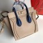 Celine Nano Luggage Bag in Original Drummed Calfskin Beige/Blue with Removable Shoulder Strap