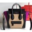 Celine Nano Luggage Bag in Original Black/Drummed Beige/Suede Light Purple with Removable Shoulder Strap