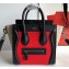 Celine Nano Luggage Bag in Original Black/Drummed Red/Suede Beige with Removable Shoulder Strap