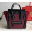 Celine Nano Luggage Bag in Original Black/Drummed Burgundy/Suede Red with Removable Shoulder Strap