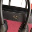 Celine Nano Luggage Bag in Original Black/Drummed Burgundy/Suede Red with Removable Shoulder Strap