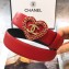 Chanel Width 3cm Chain Heart CC Logo Buckle Leather Belt Red