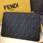 Fendi FF Logo Fabric Zippered Pochette Pouch Bag Black/Red Piping 2019