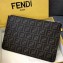 Fendi FF Logo Fabric Zippered Pochette Pouch Bag Brown/Yellow Piping 2019