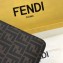 Fendi FF Logo Fabric Zippered Pochette Pouch Bag Brown/Yellow Piping 2019