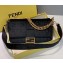 Fendi Velvet Embossed FF Motif Baguette Large Bag Black 2019