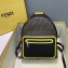 Fendi FF Logo Fabric Large Lackpack Bag with Front Pocket Brown/Yellow Piping 2019