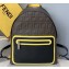Fendi FF Logo Fabric Large Lackpack Bag with Front Pocket Brown/Yellow Piping 2019