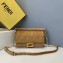Fendi Velvet Embossed FF Motif Baguette Medium Bag Brown 2019