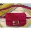 Fendi Velvet Embossed FF Motif Baguette Belt Bag Fuchsia 2019